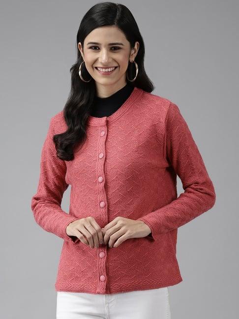 cayman pink woolen textured cardigan