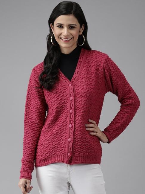 cayman pink woolen textured cardigan