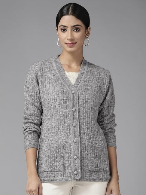 cayman grey woolen cable knit cardigan