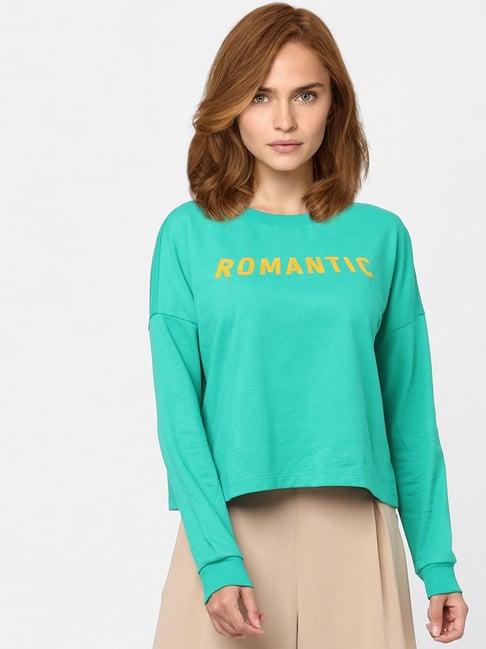 vero moda green cotton graphic print sweatshirt