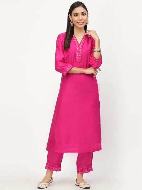 dart studio pink embroidered kurta pant set