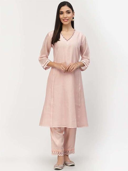 dart studio pink embroidered kurta pant set