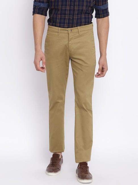 cantabil khaki regular fit flat front trousers