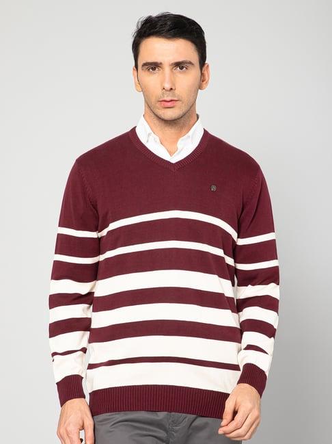 cantabil wine regular fit striped sweater