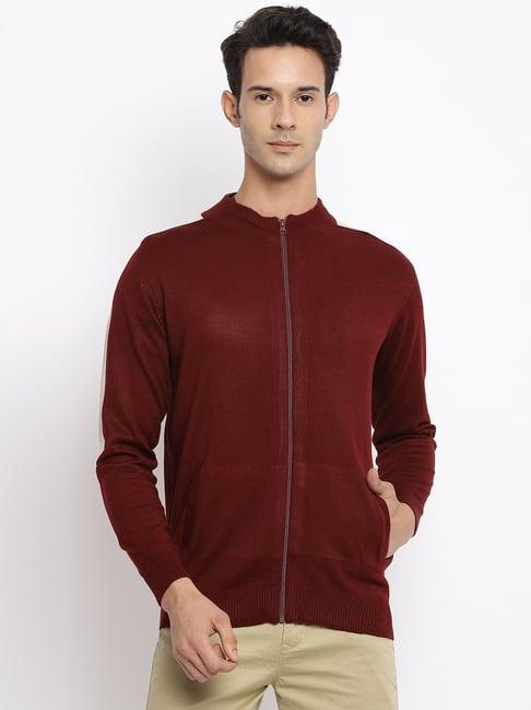 cantabil wine regular fit self design cardigan