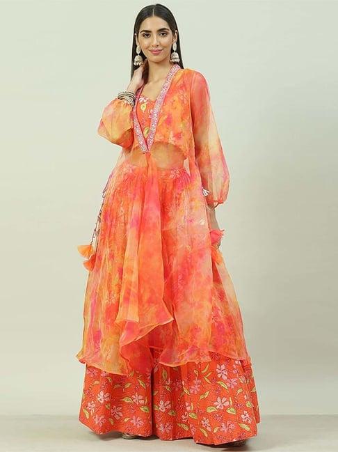 biba orange floral print lehenga choli set