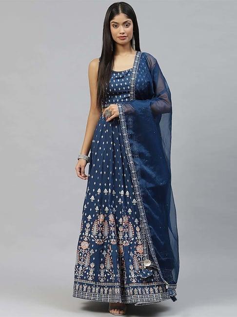 divena blue printed lehenga choli set with dupatta