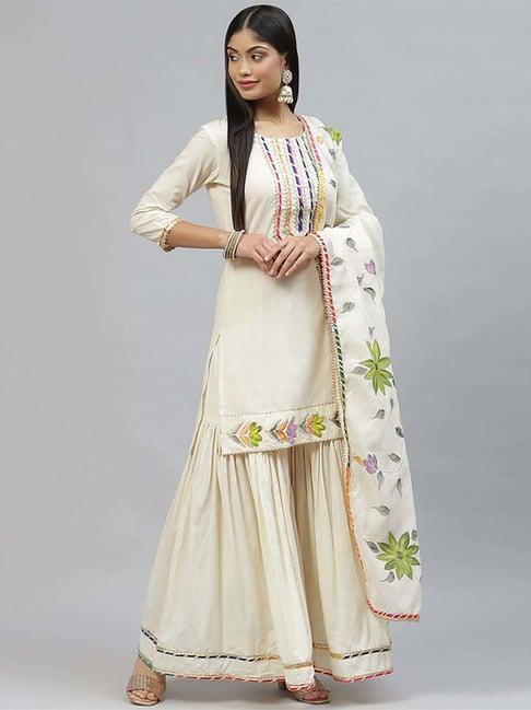 divena cream cotton kurti sharara set with dupatta