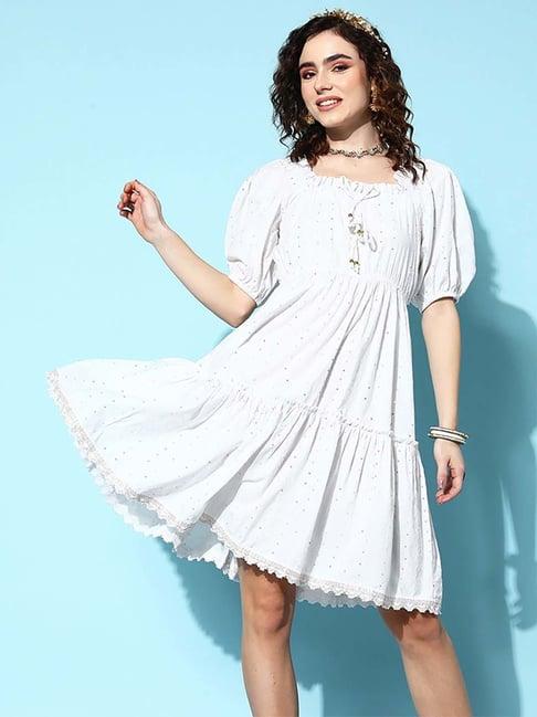 yufta white embellished a-line dress