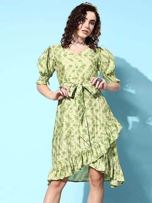 yufta green tie & dye assymetric dress