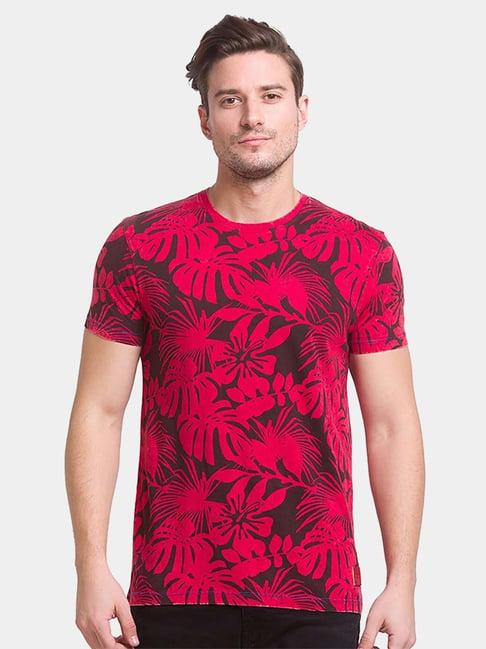 being human raspberry cotton slim fit floral print t-shirt