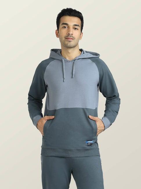 xyxx slate grey regular fit hooded sweatshirt