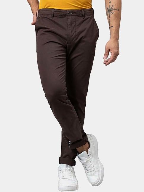 being human brown cotton slim fit chinos