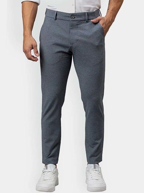 being human light navy blue comfort fit trousers