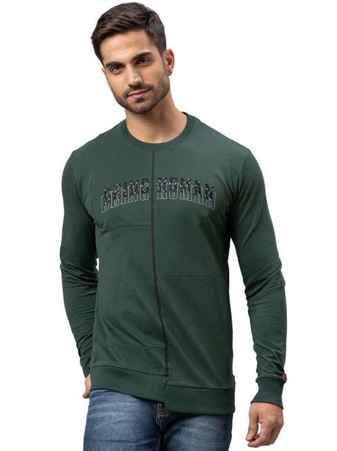 being human forest green cotton regular fit printed sweatshirts