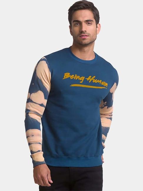 being human ocean blue cotton regular fit printed sweatshirts