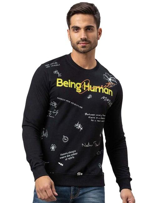 being human black cotton regular fit printed sweatshirts