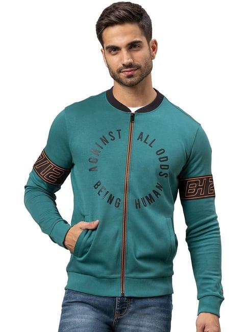 being human green cotton regular fit printed sweatshirts