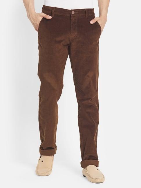 octave brown regular fit flat front trousers