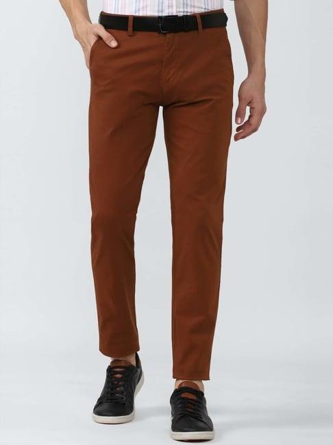 peter england casuals orange slim fit trousers