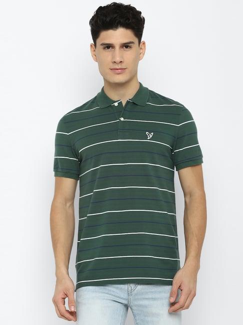 american eagle outfitters green regular fit striped polo t-shirts