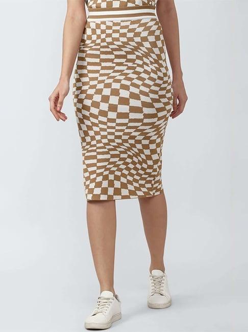 van heusen beige chequered pencil skirt