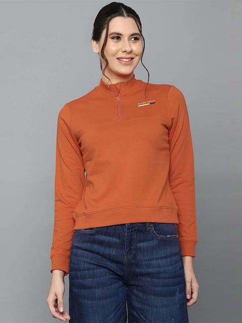 allen solly orange cotton regular fit sweatshirt