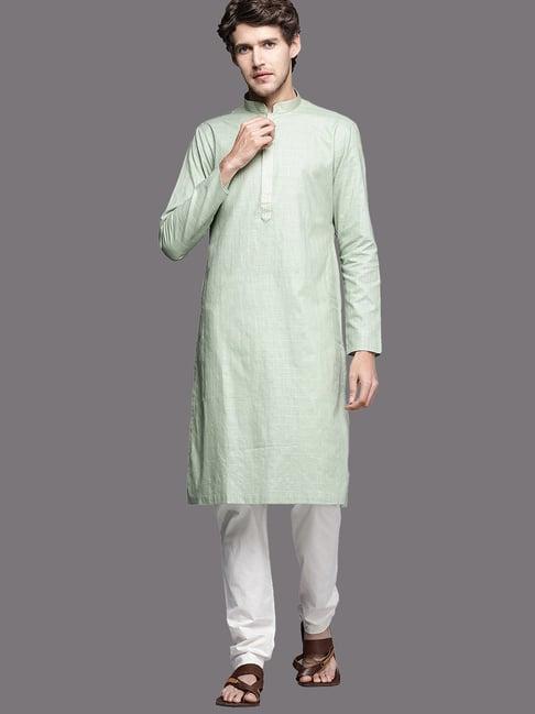 manyavar green & off white regular fit self design kurta & pyjamas set