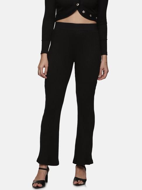 isu black cotton slim fit high rise pants