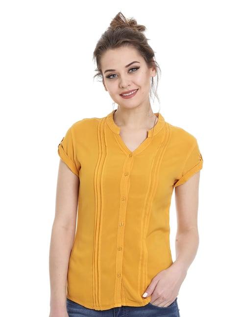 identiti mustard viscose regular fit shirt