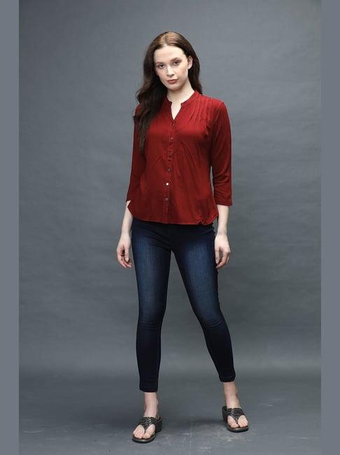 identiti maroon viscose regular fit shirt