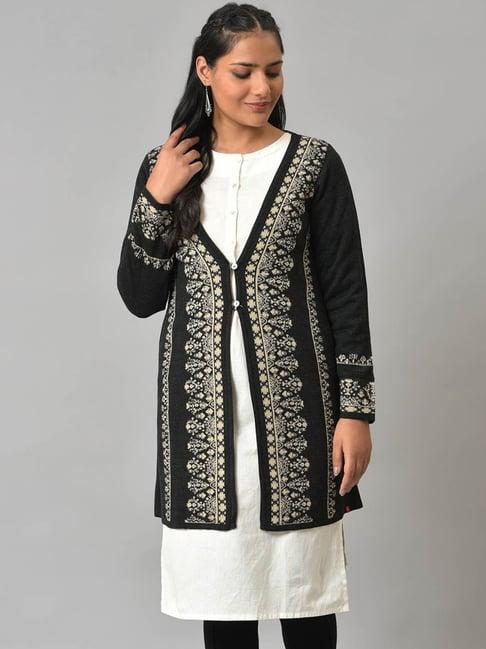 w black embroidered cardigan