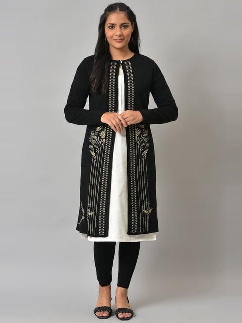 w black & beige embroidered shrug