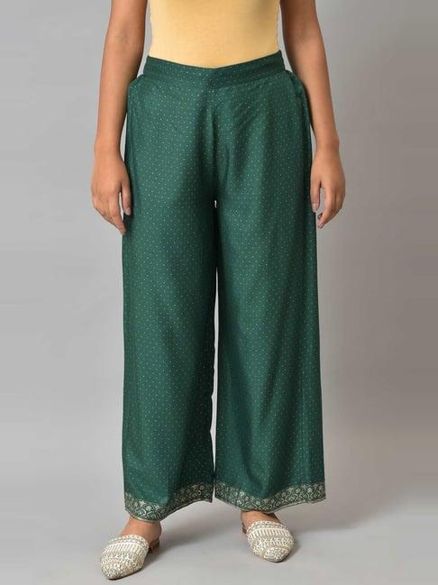 w green printed palazzos