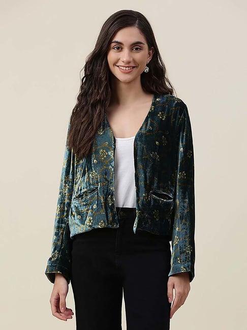 fabindia green floral print jacket