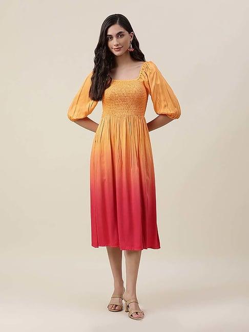 fabindia yellow & red a-line dress