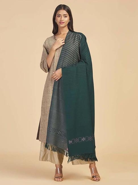 fabindia green woven pattern shawl