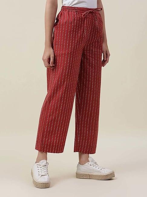 fabindia maroon cotton hand block print comfort fit trouser