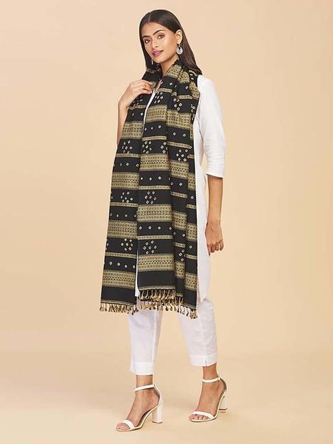 fabindia black & golden bandhani pattern shawl