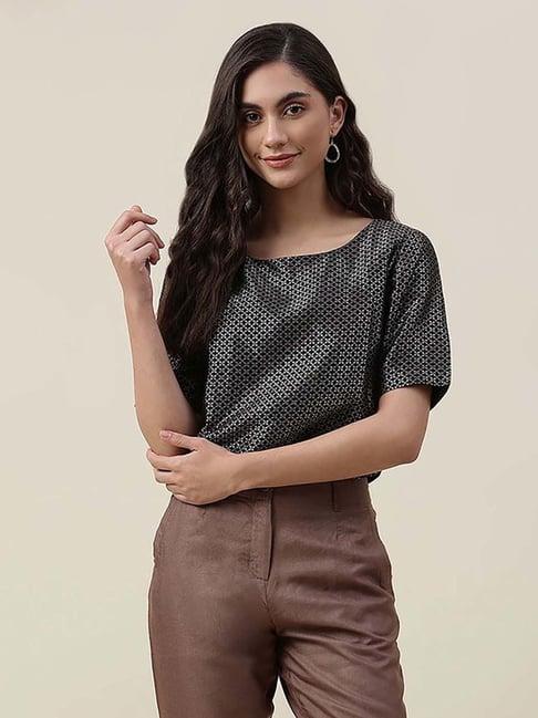 fabindia black jacquard pattern top