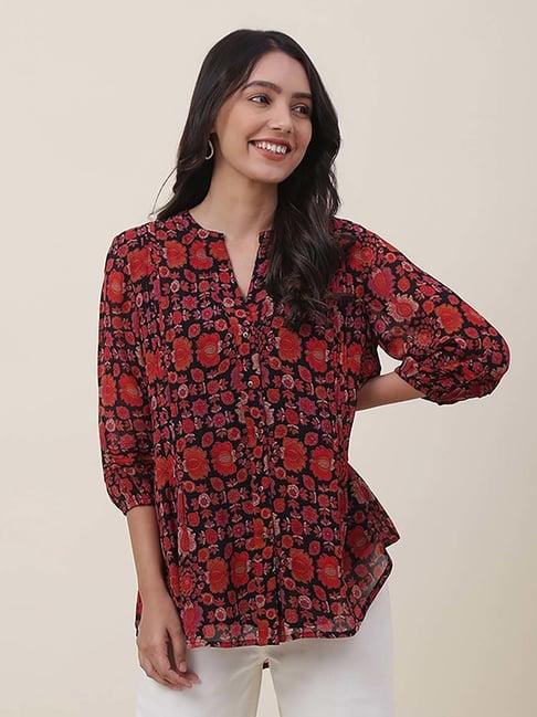 fabindia black floral print top