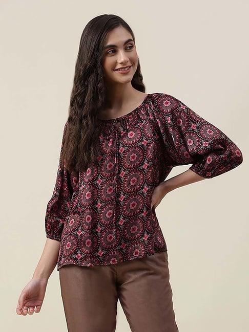 fabindia black & peach floral print top