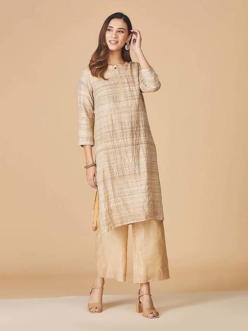 fabindia beige textured pattern straight kurta