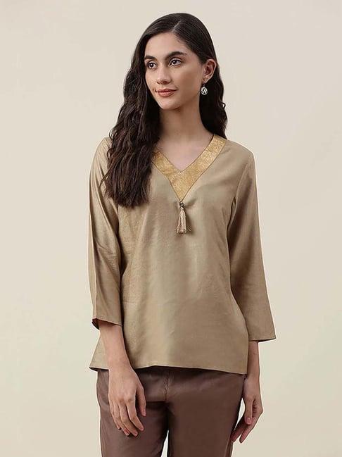 fabindia beige & gold regular fit top