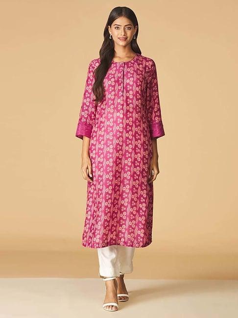 fabindia pink printed straight kurta