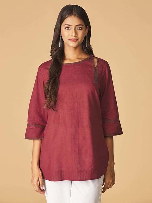 fabindia red cotton straight kurti