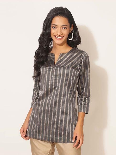 fabindia grey woven pattern straight kurti