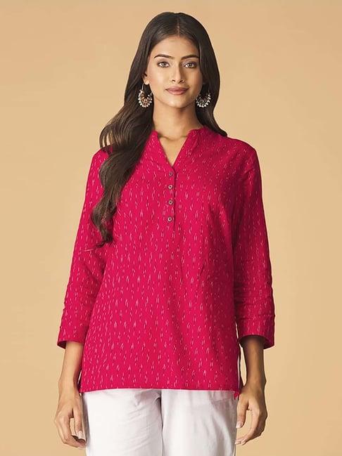 fabindia pink cotton woven pattern straight kurti