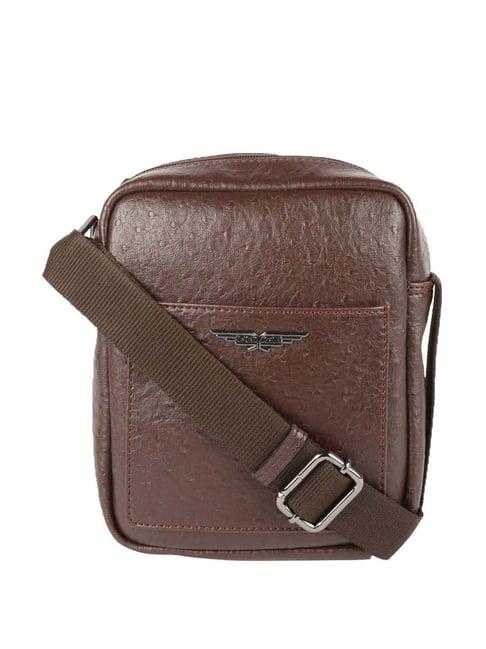 police brown textured medium cross body bag