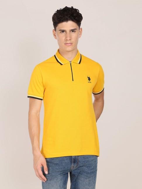 u.s. polo assn. yellow cotton regular fit polo t-shirt